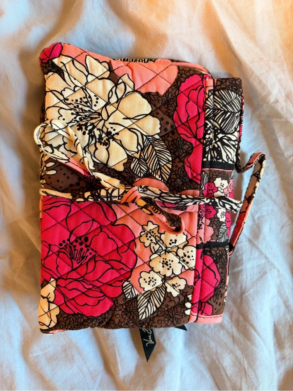 Vera Bradley Mocha Rouge pink floral travel jewelry organizer